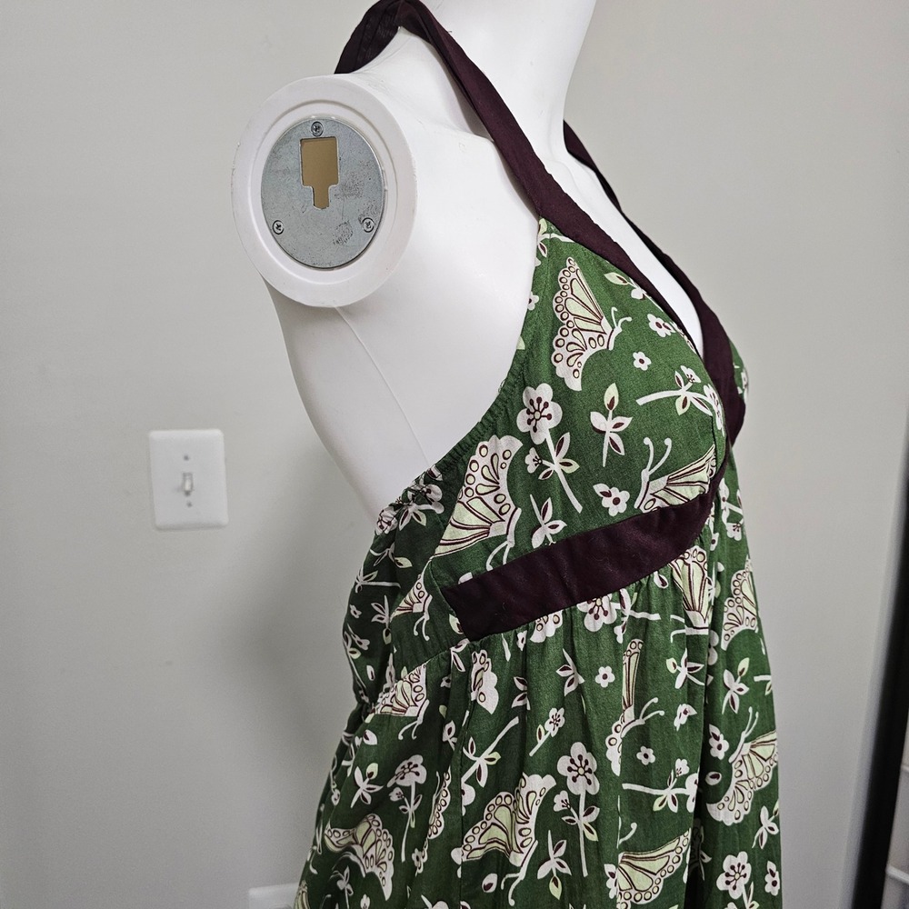 Vintage L Maxi Dress Green Butterfly Floral Halter Boho Fairygrunge 90s Granola - Picture 3 of 7